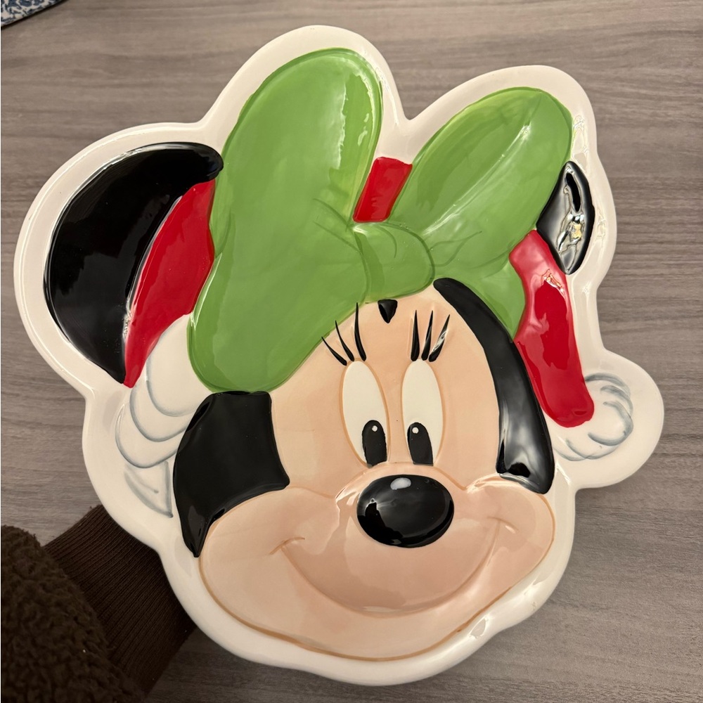 Disney Holiday Minnie Mouse Plate with Green and Red Accents